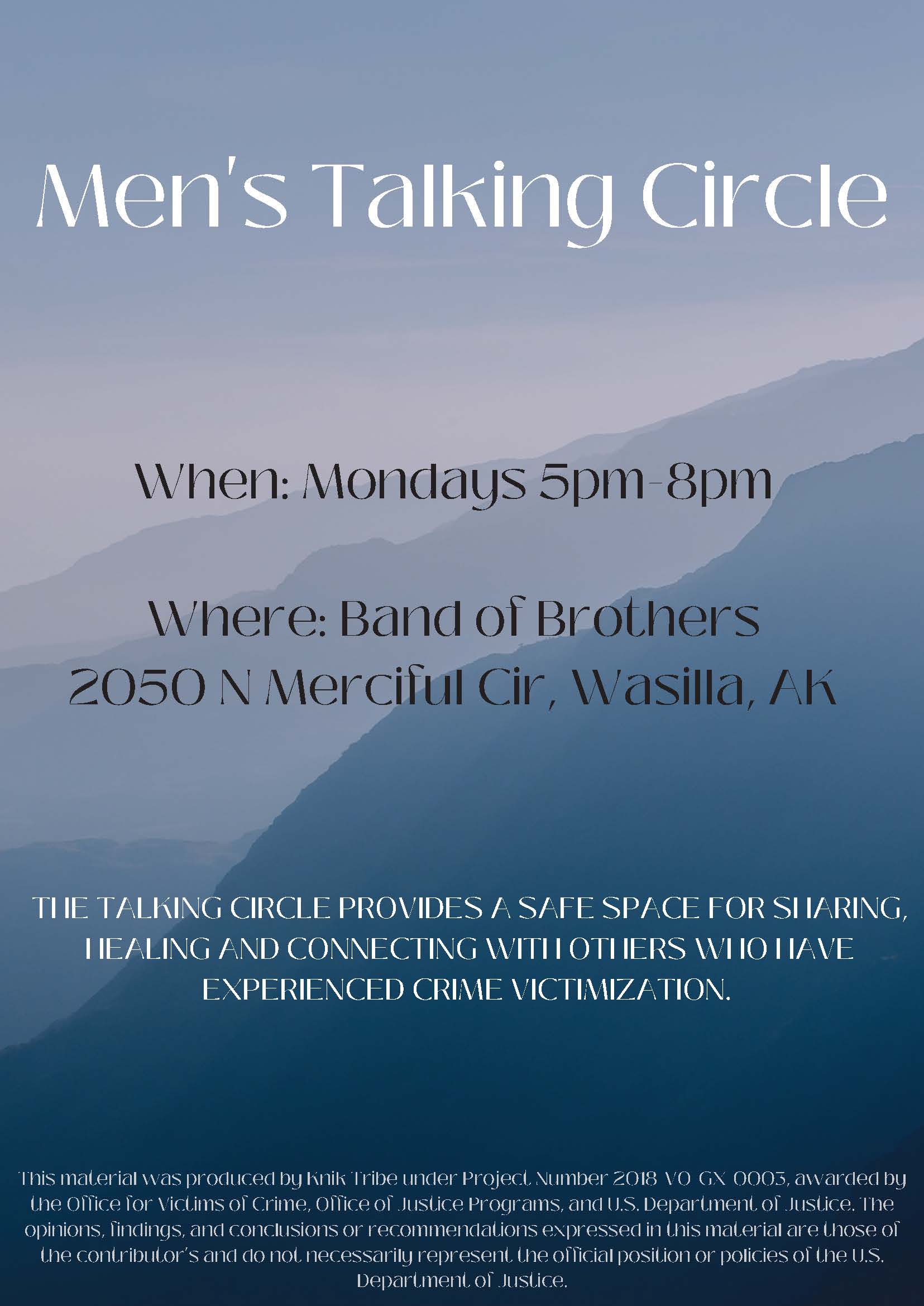 Flyer for Men's Talking Circle at Band of Brothers