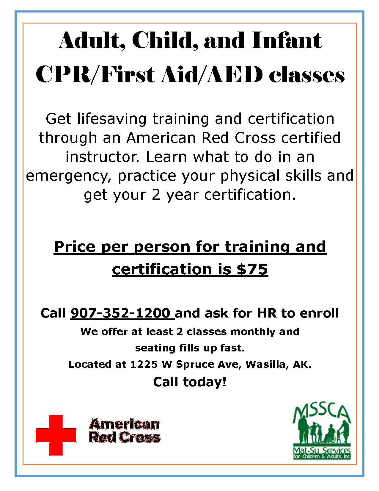 Red Cross Adult, Child, & Infant CPR/AED/First Aid classes