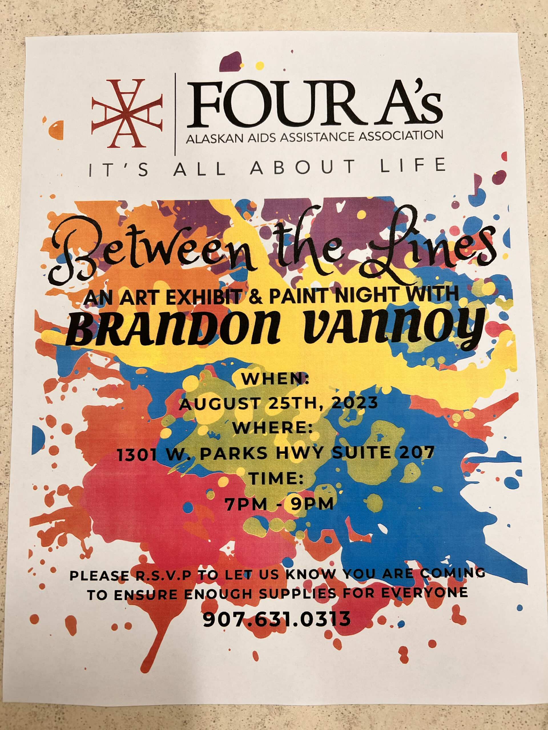 Paint Night & Art Exhibit Flyer hosted by Four A's