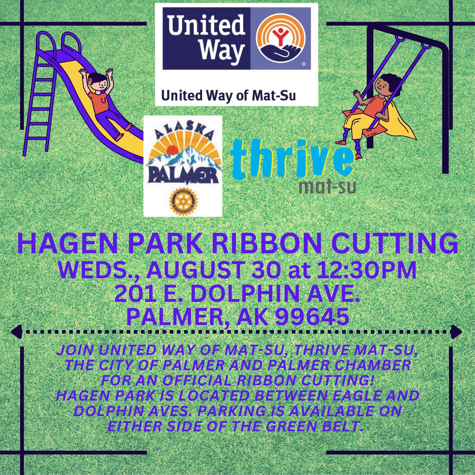Flyer detailing a park ribbon cutting in Palmer