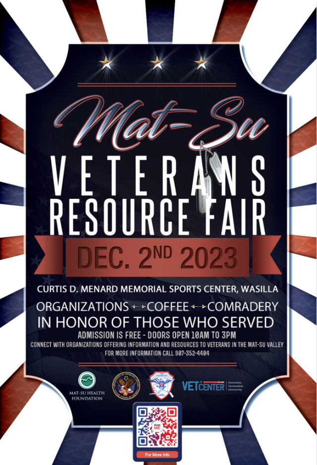 Flyer detailing veterans resource fair at Curtis Menard in Wasilla.