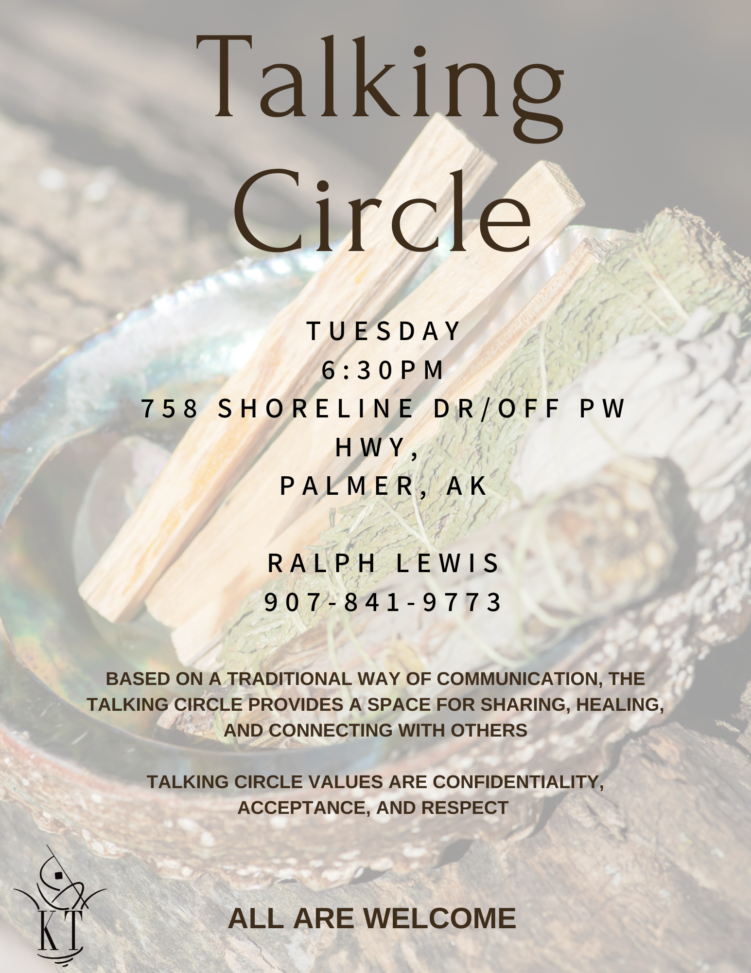 Flyer with info on weekly talking circle hosted by Knik Tribe.