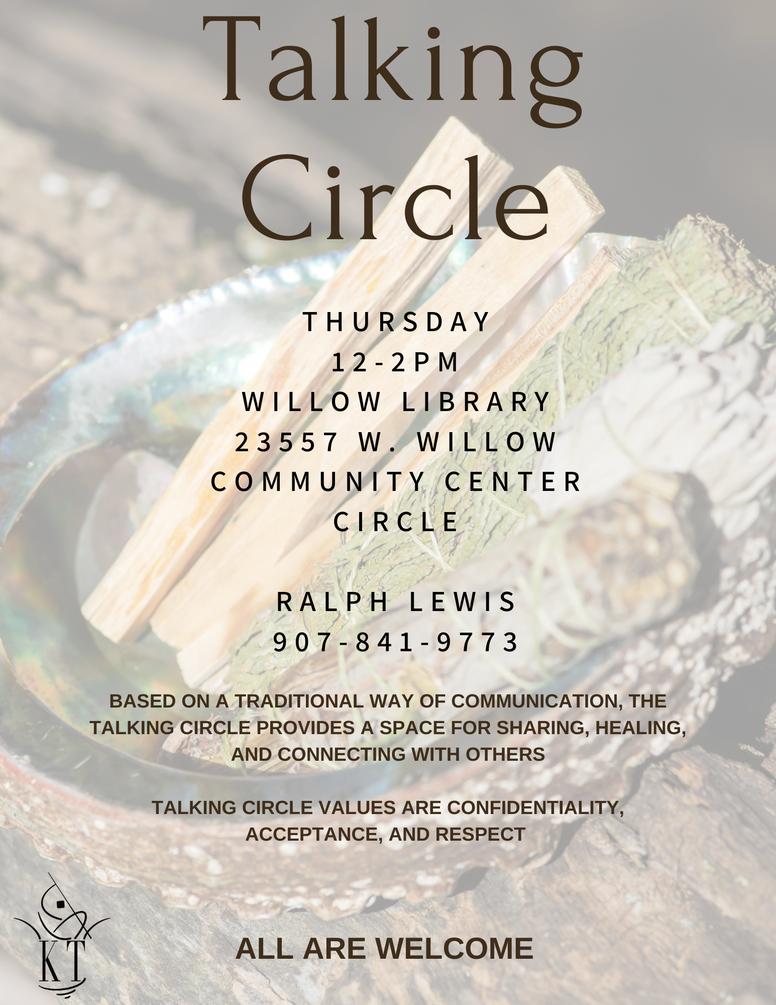 Flyer with info on weekly talking circle hosted by Knik Tribe.