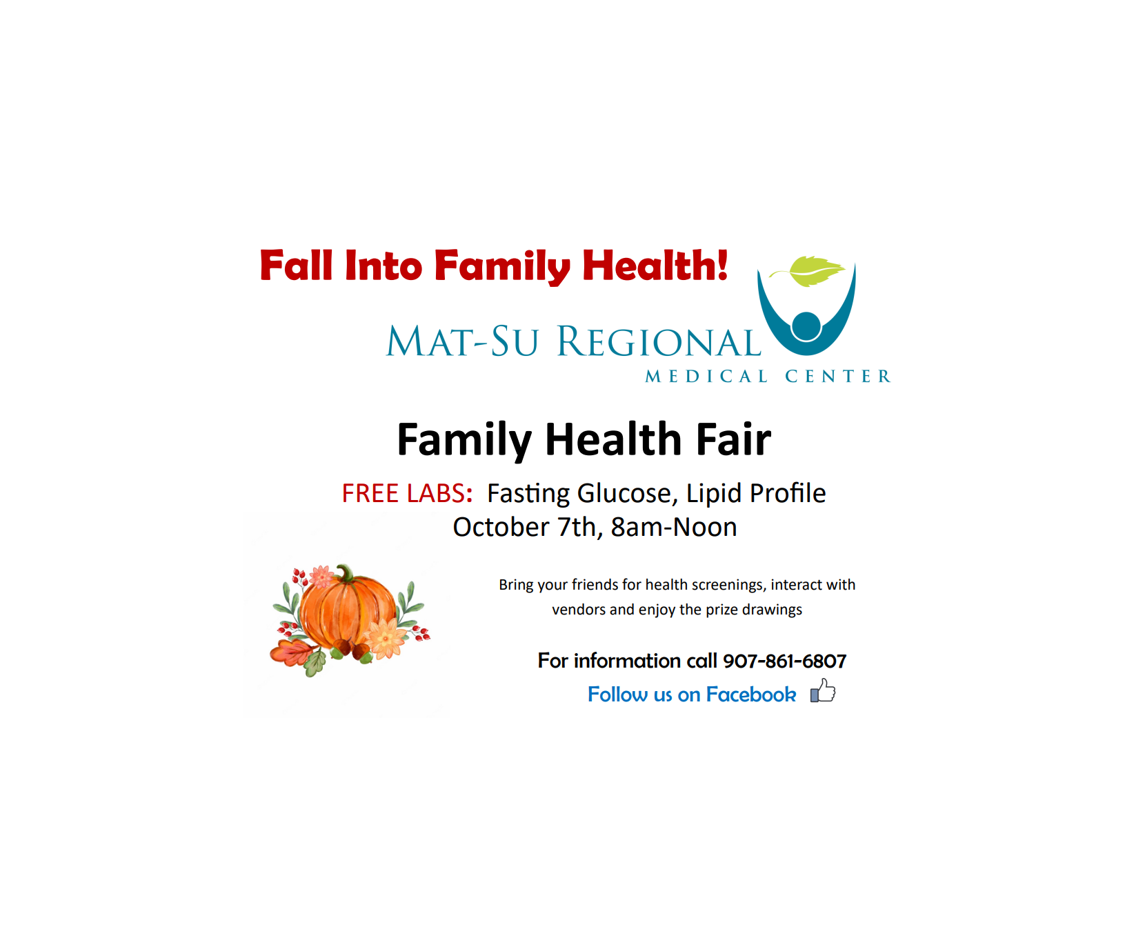 Health Fair flyer hosted by Mat-Su Regional Medical Center.