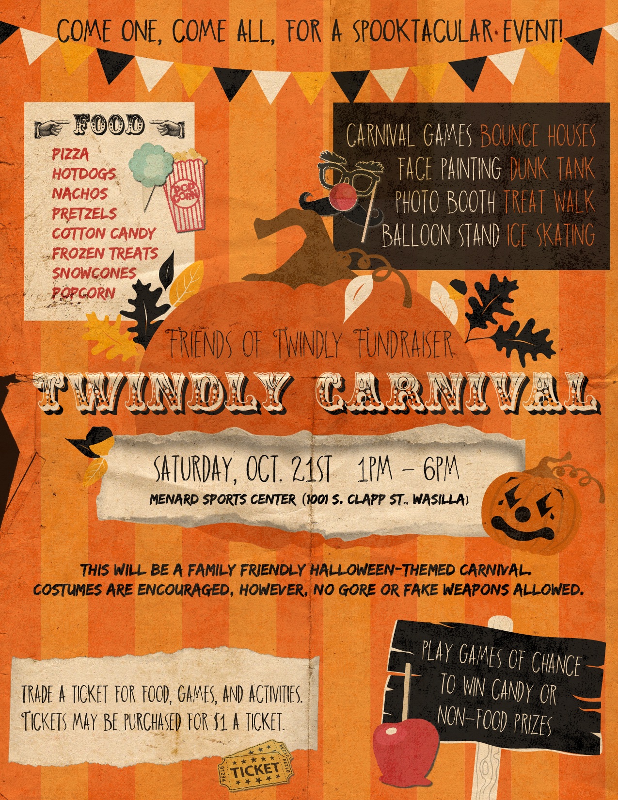 Flyer for a Halloween carnival hosted by Twindly Bridge Charter School.