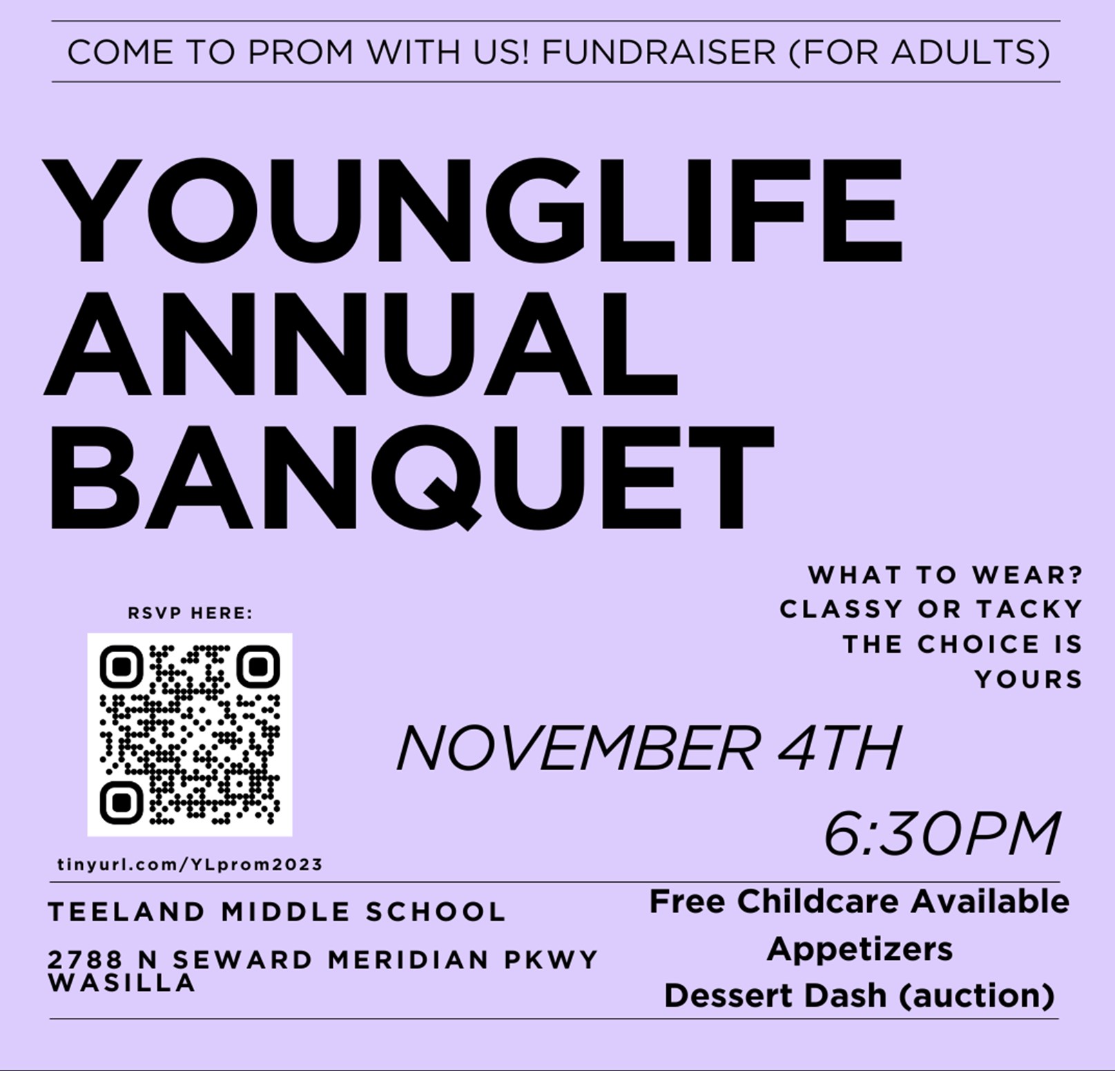 Flyer for youthgroup fundraiser hosted at local middle school.