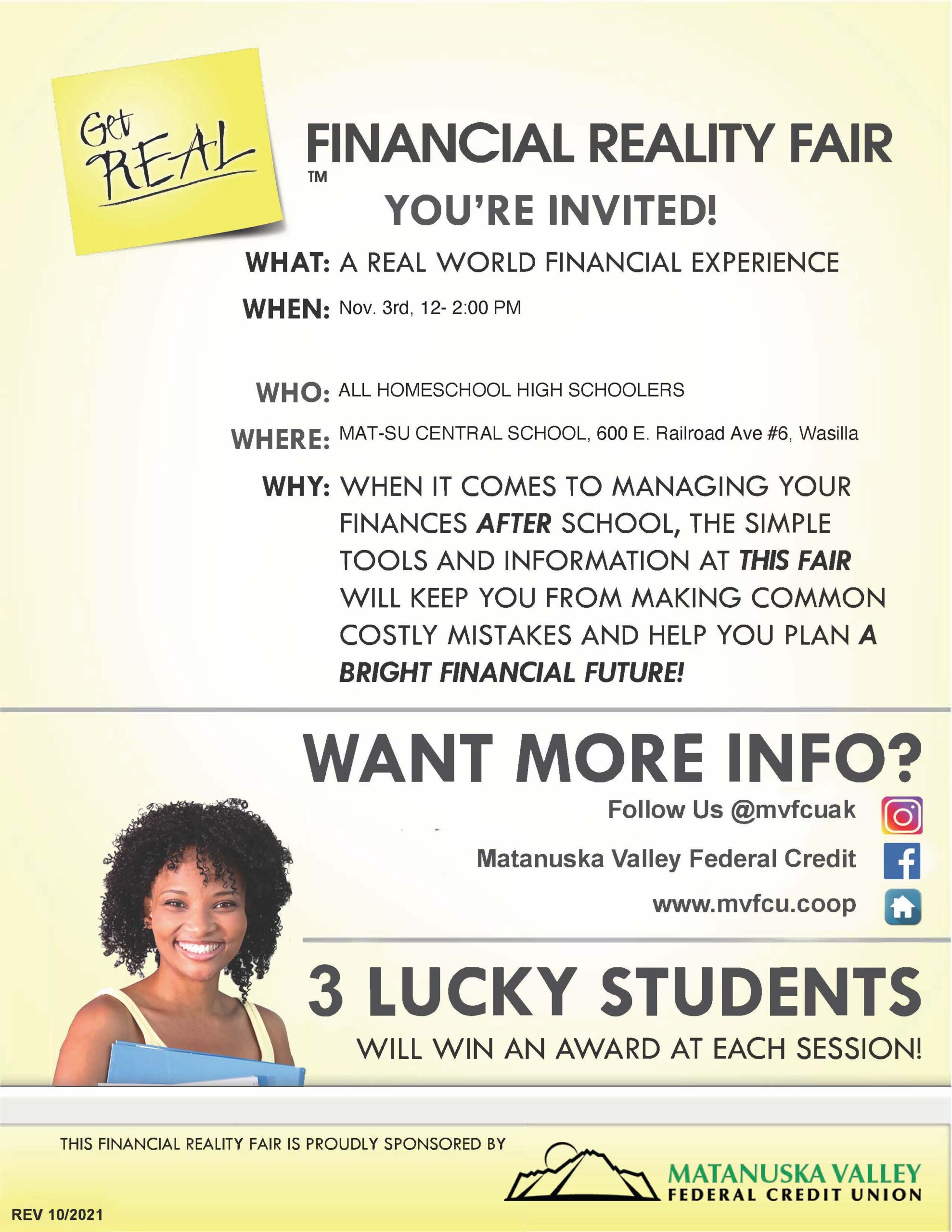 Financial Fair Flyer for high school aged students to gain tools for financial freedom.